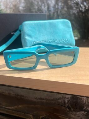 Dolce & Gabbana Bright Turquoise Rectangular Sunglasses with Case
